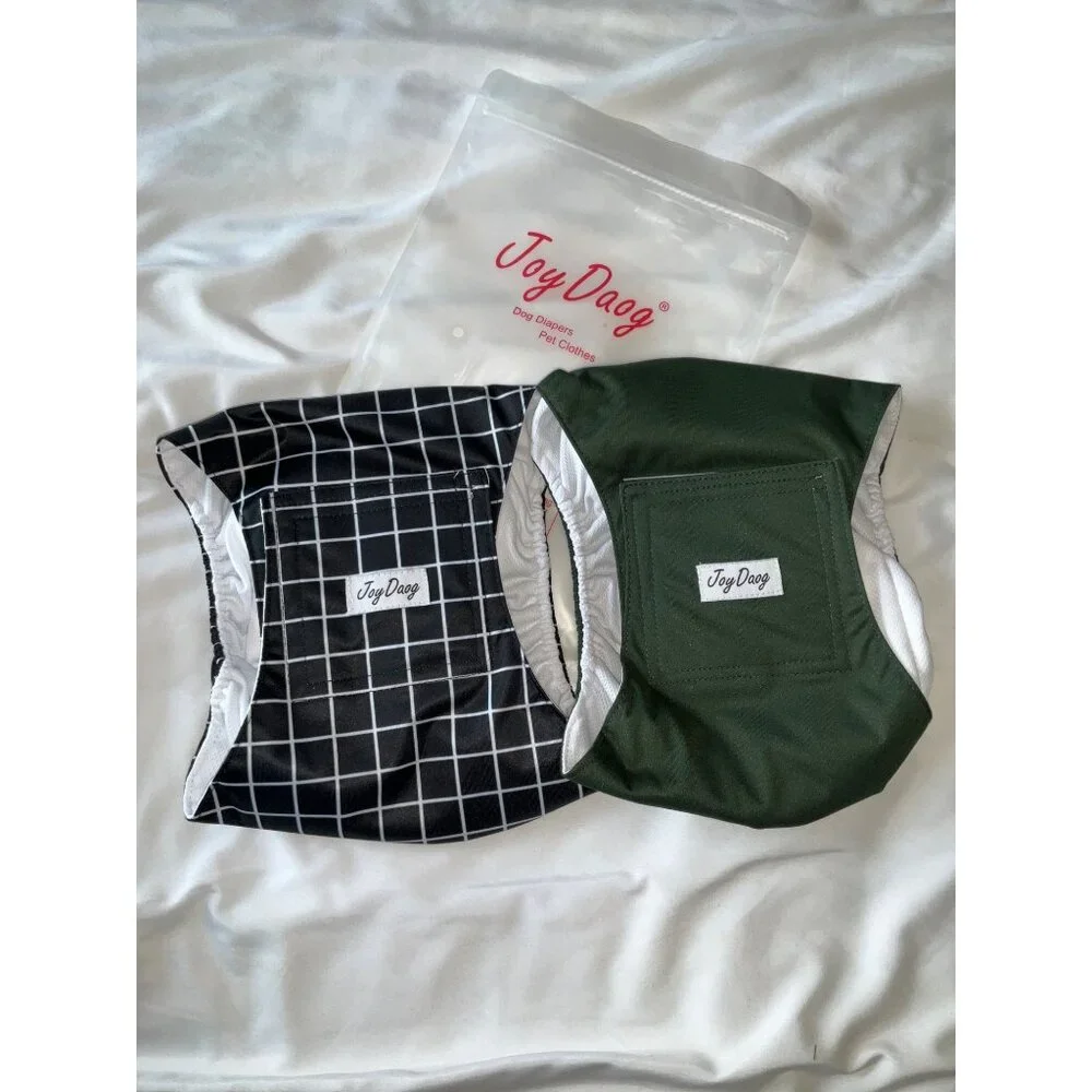 JoyDaog Washable Male Dog Belly Wrap - Pack of 2 - LARGE Black/White Green